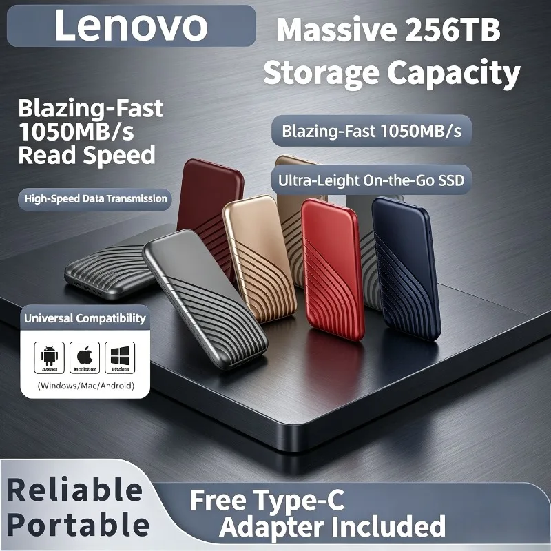 

Внешний портативный SSD-накопитель Lenovo 2 ТБ/4 ТБ Type-C USB 3.1 для ноутбуков/ПК