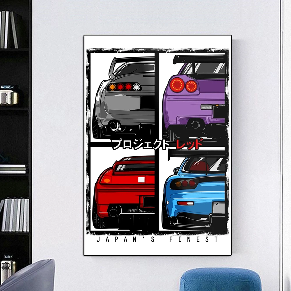 Japanese Classic Racing Car Game Poster Luxury Supercar GTR Anime Canvas Painting Abstract Wall Art Living Room Home Decoration