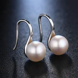 HENGSHENG-pendientes de perlas de agua dulce para mujer, aretes de plata 100%, color negro, 8-9mm, regalo de moda, 925