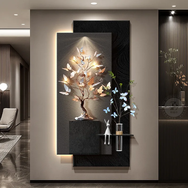Entrance entrance decorative painting hydroponic green plants butterfly corridor hanging painting three-dimensional sandstone wa