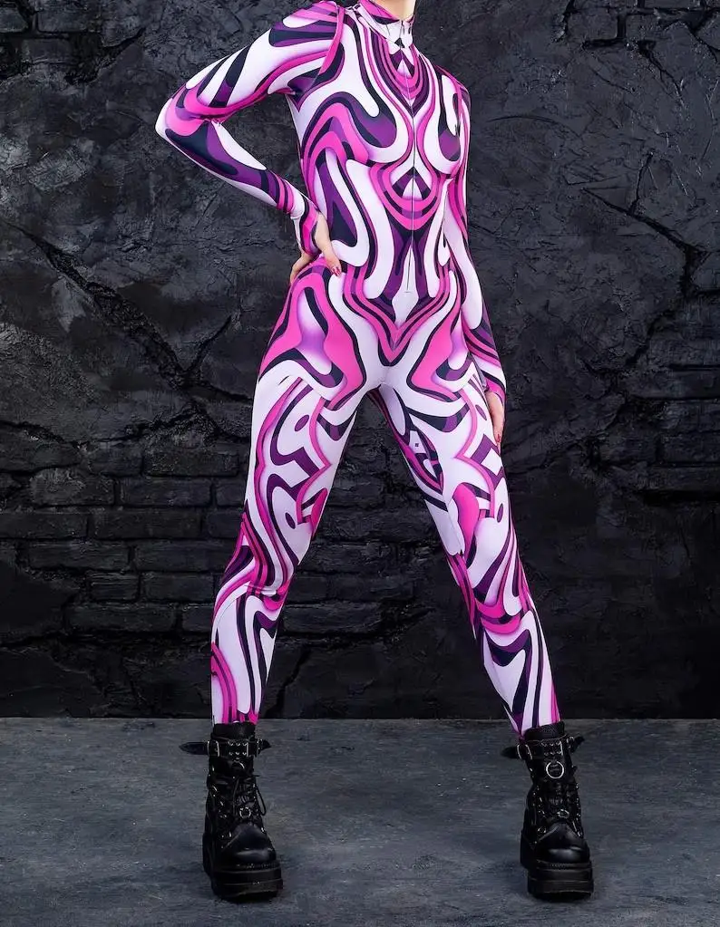 Bunter 3D-Druck Damen Party Cyberpunk Regenbogen Jumpsuit Onesie Halloween Cosplay Kostüm Elastischer Bodysuit Romper – Detail 12