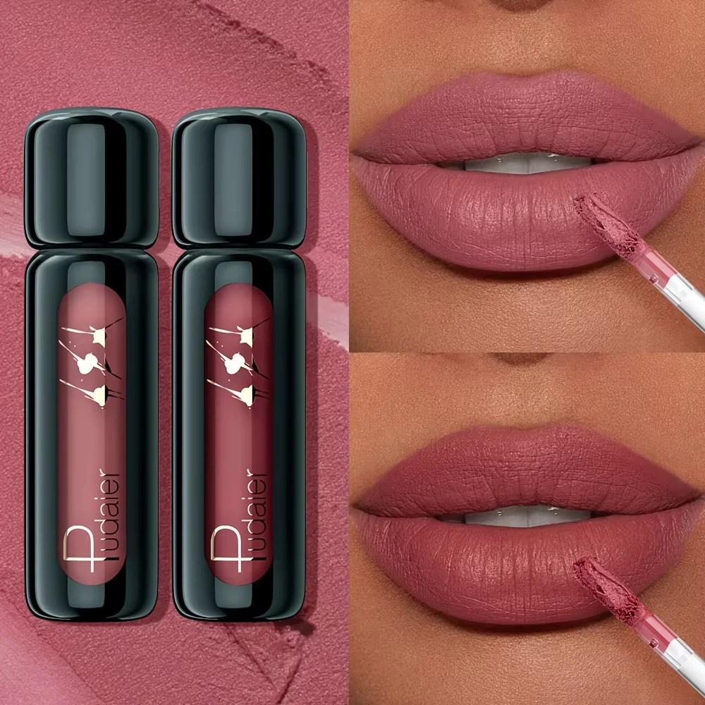 Brillo de labios de terciopelo mate de 2 piezas, barro labial líquido altamente saturado, antiadherente de larga duración, compatible con todos los tonos de piel, 5 tonos mixtos P