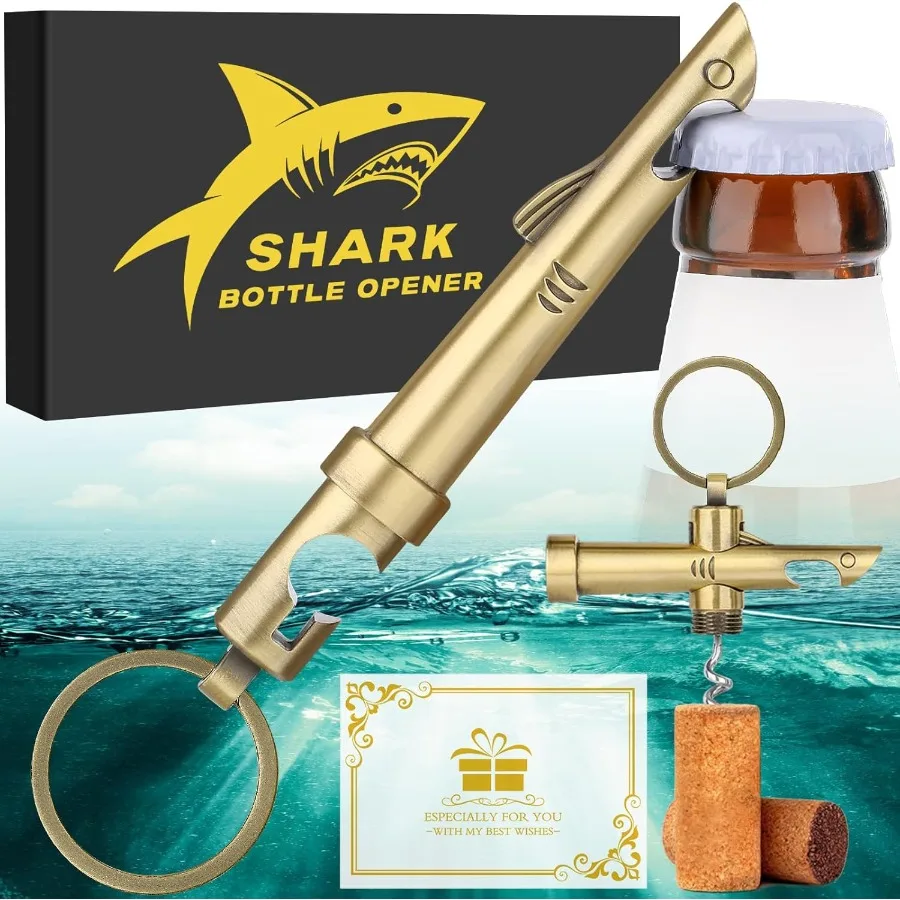 

2-in-1 Shark Bottle Opener Novelty Keychain Corkscrew Wine Opener Beer Bottle Opener Wine and Beer Gts for Men Father's Day Gts