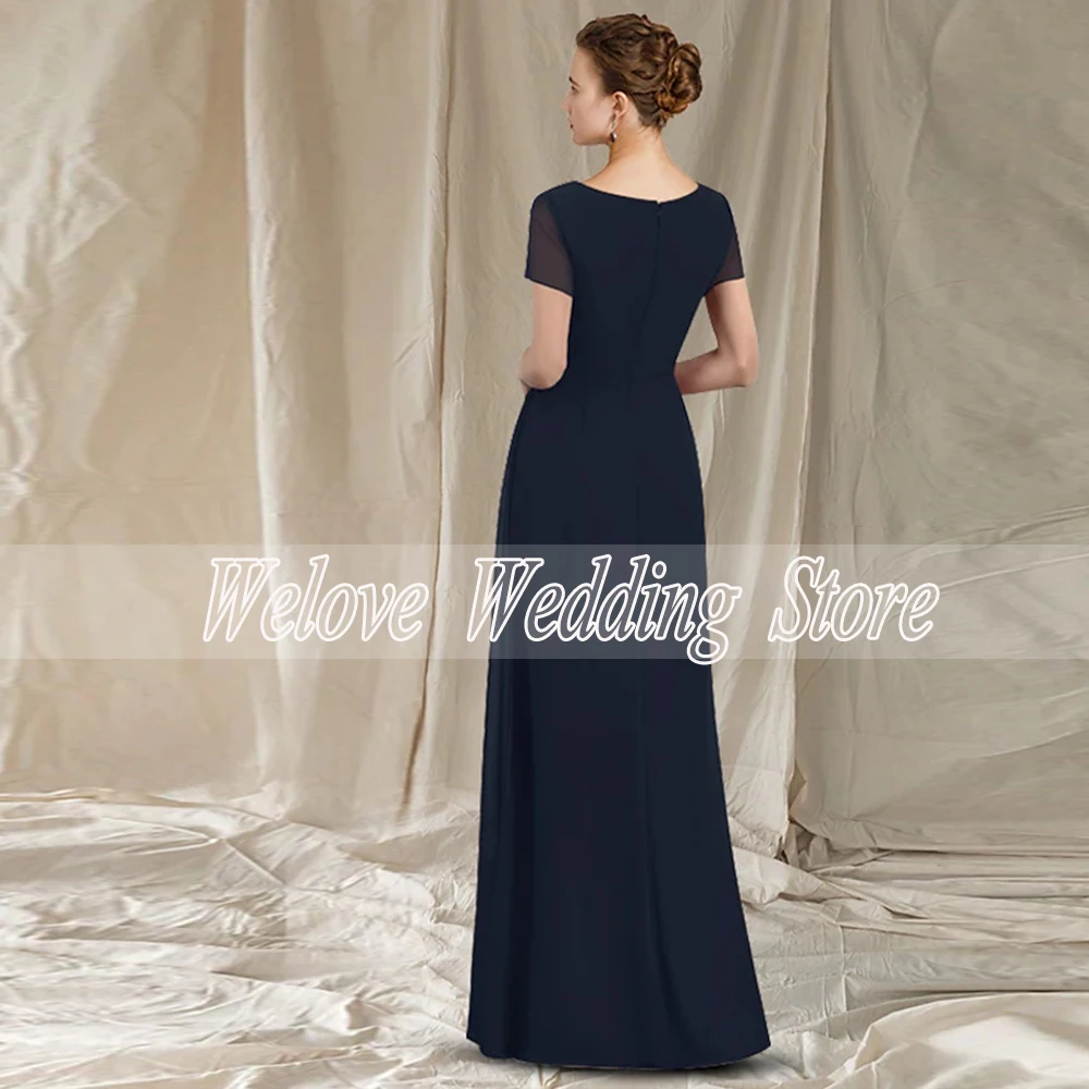 Robe Simple de soirée d'invité de mariage en mousseline pour femmes, à manches courtes, col en cœur, longueur au sol, robes de mère de la mariée en ligne A