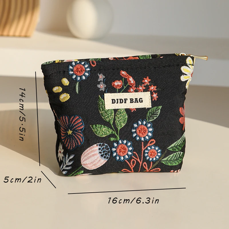 New Small Women\'s Cosmetic Bag Portable Plant Pattern Small Sanitary Napkin Storage Bag Commuter Coin Key Bag Portable Card Bag