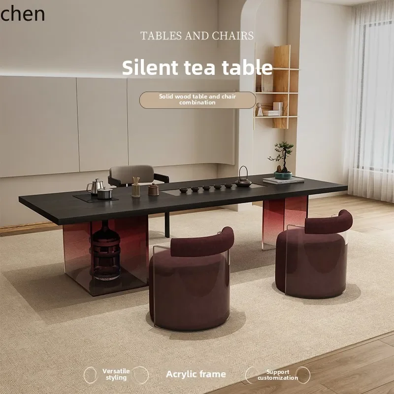 wabi sandy wind new acrylic solid wood large board table and chair combination office, home embedded integrated large board