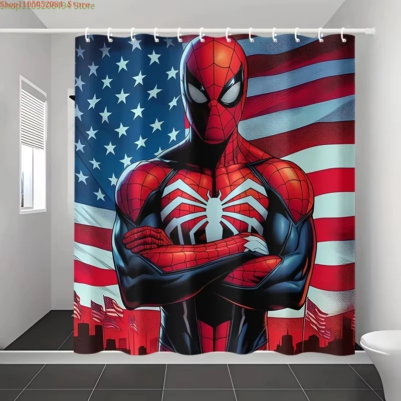 

Водонепроницаемая занавеска для душа с изображением Человека-паука, американского флага и городского пейзажа для декора ванной комнаты в стиле супергероев ✨