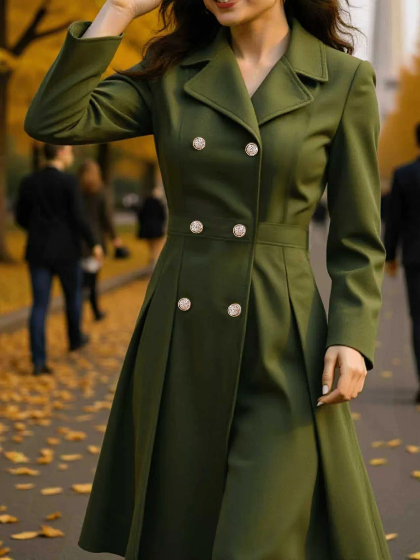 Cappotto di lana da donna elegante Giacca foderata antivento da esterno Cappotto doppiopetto ispessito Trench Giacca popolare euro-americana