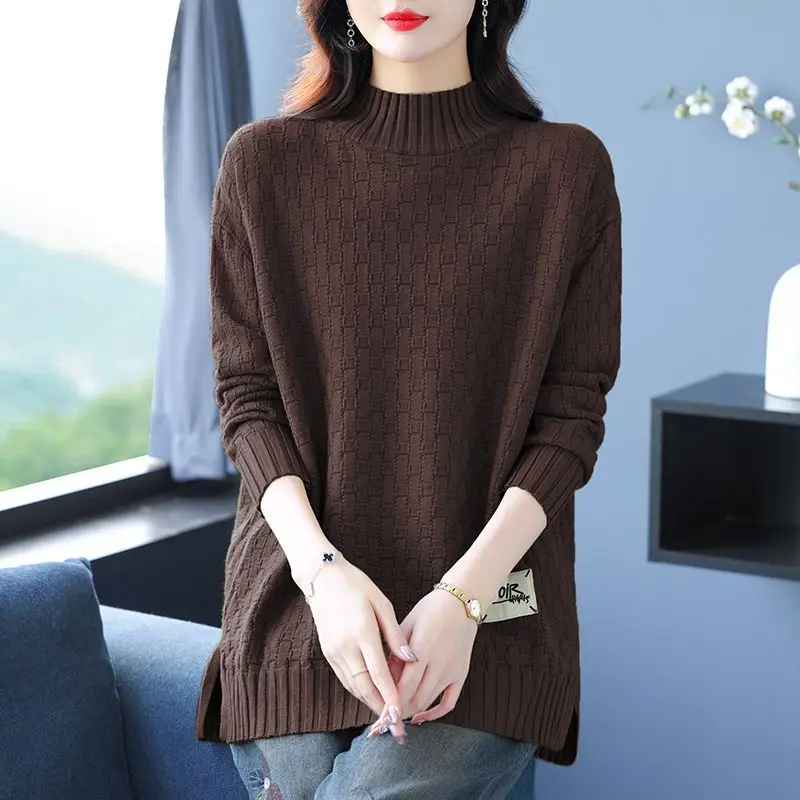 

Женский элегантный кашемировый свитер с высоким воротником, свободный утолщенный пуловер в корейском стиле, ленивый ветер, тяжелый для осенне-зимних женщин M93