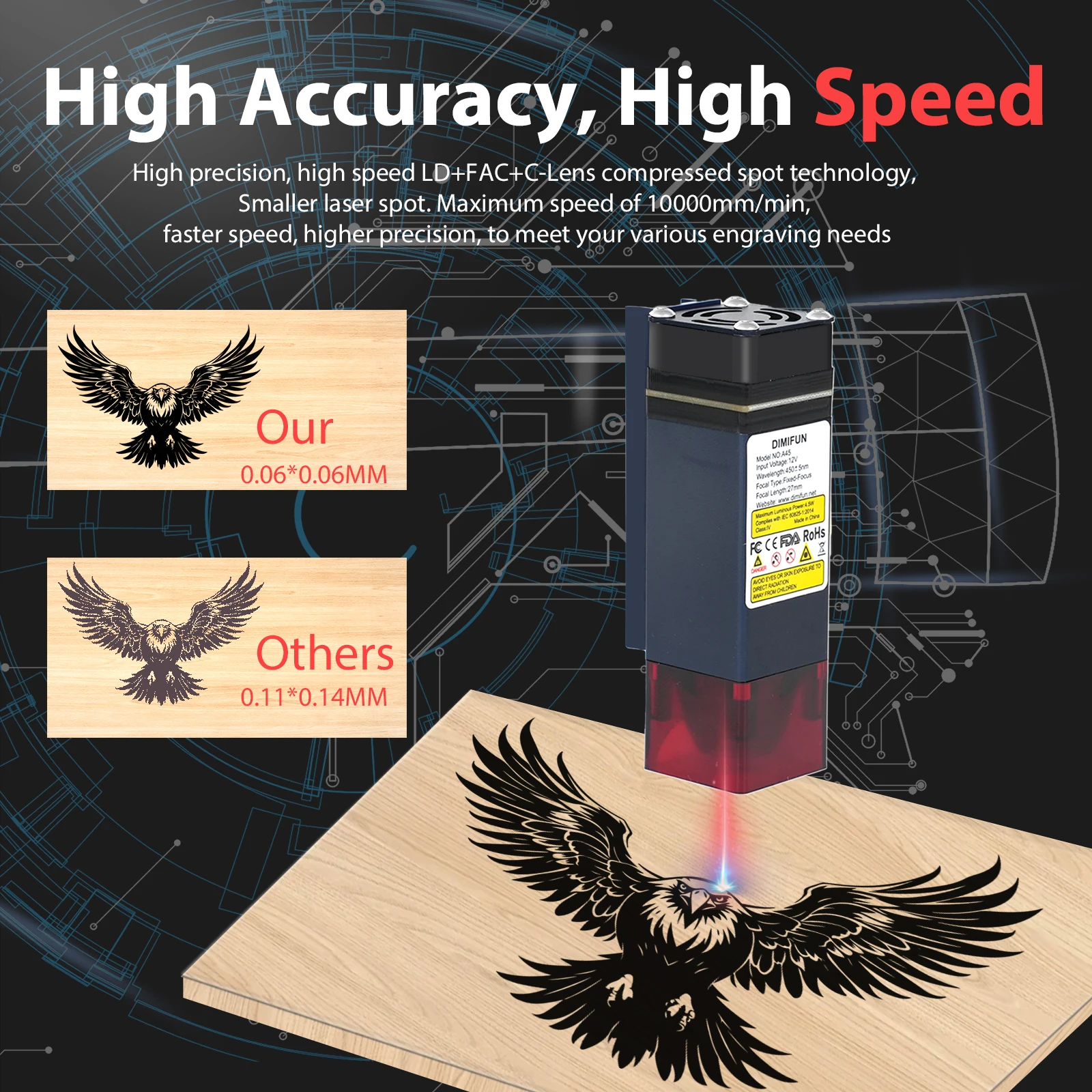 DIMIFUN A25 2.5W Laser de bureau à vendre Machine de gravure 130*130mm Machine de gravure Laser sur bois