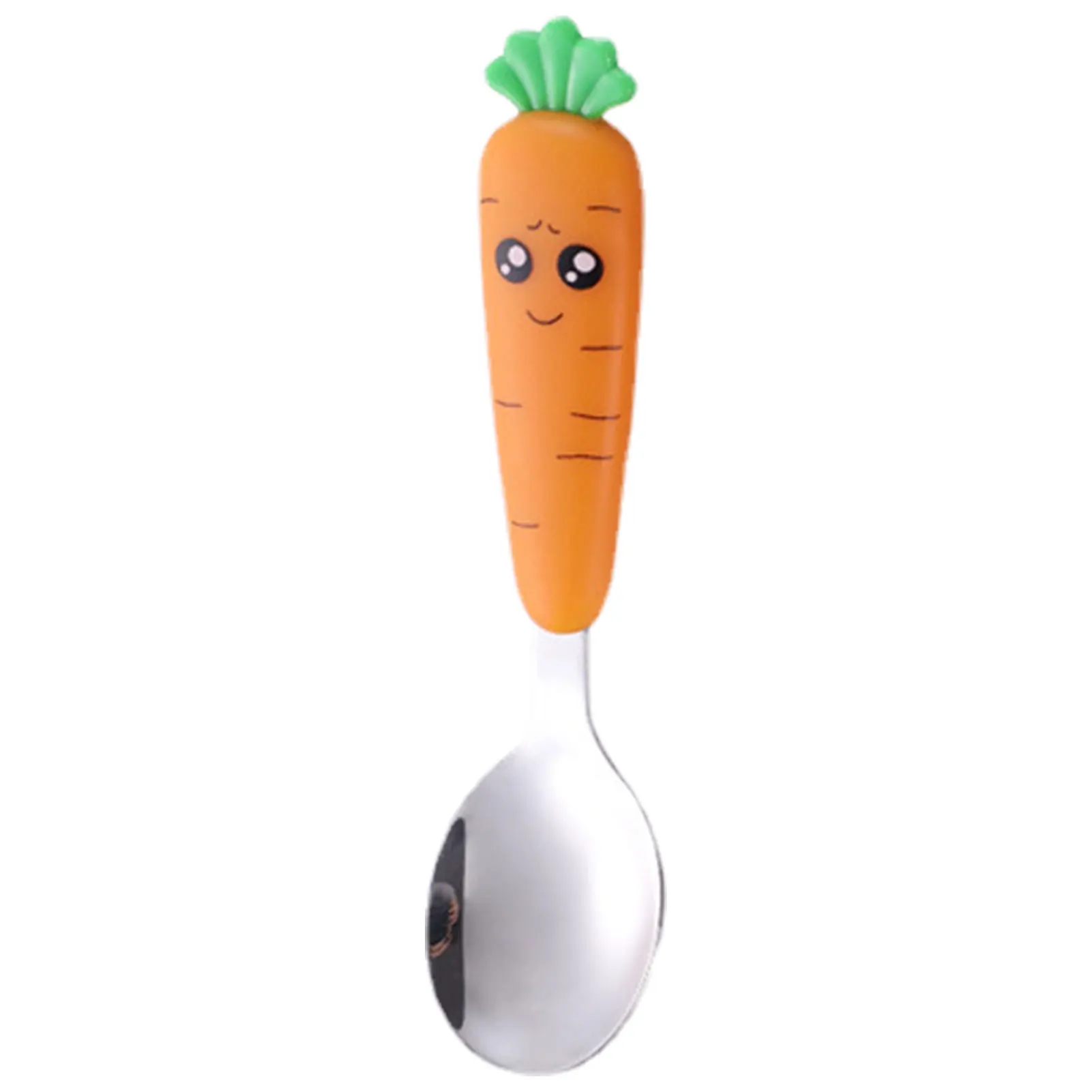 Toddler Stainless Steel Baby Forks And Spoons With Cartoon Carrot Round Handle Children's Safe Silverware Kids Utensil BPA Free