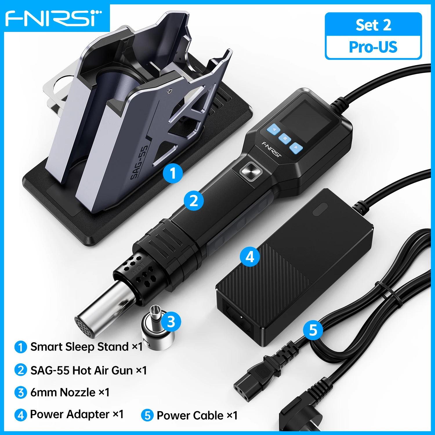 FNIRSI SAG-55 550W Digital Hot Air Gun with Stand, LCD Heat Gun for BGA Rework & Repair image 3