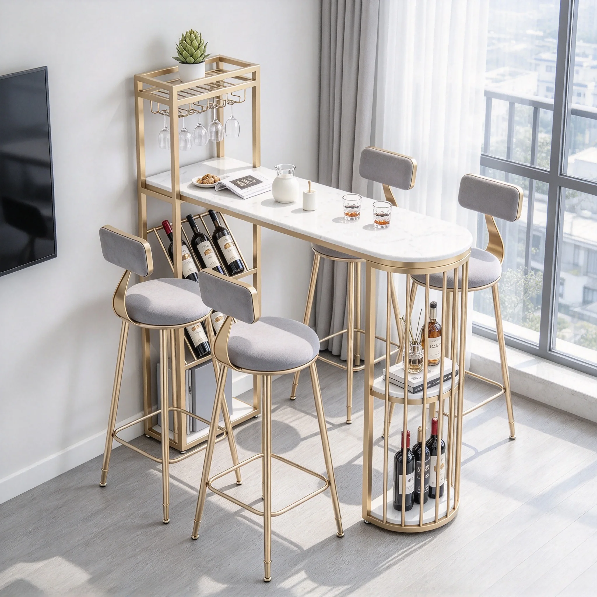 AOLIVIYA Marble Creative Window Dining Strip Breakfast Bar High Table Home Living Room Coffee Table Milk Tea Shop Desk