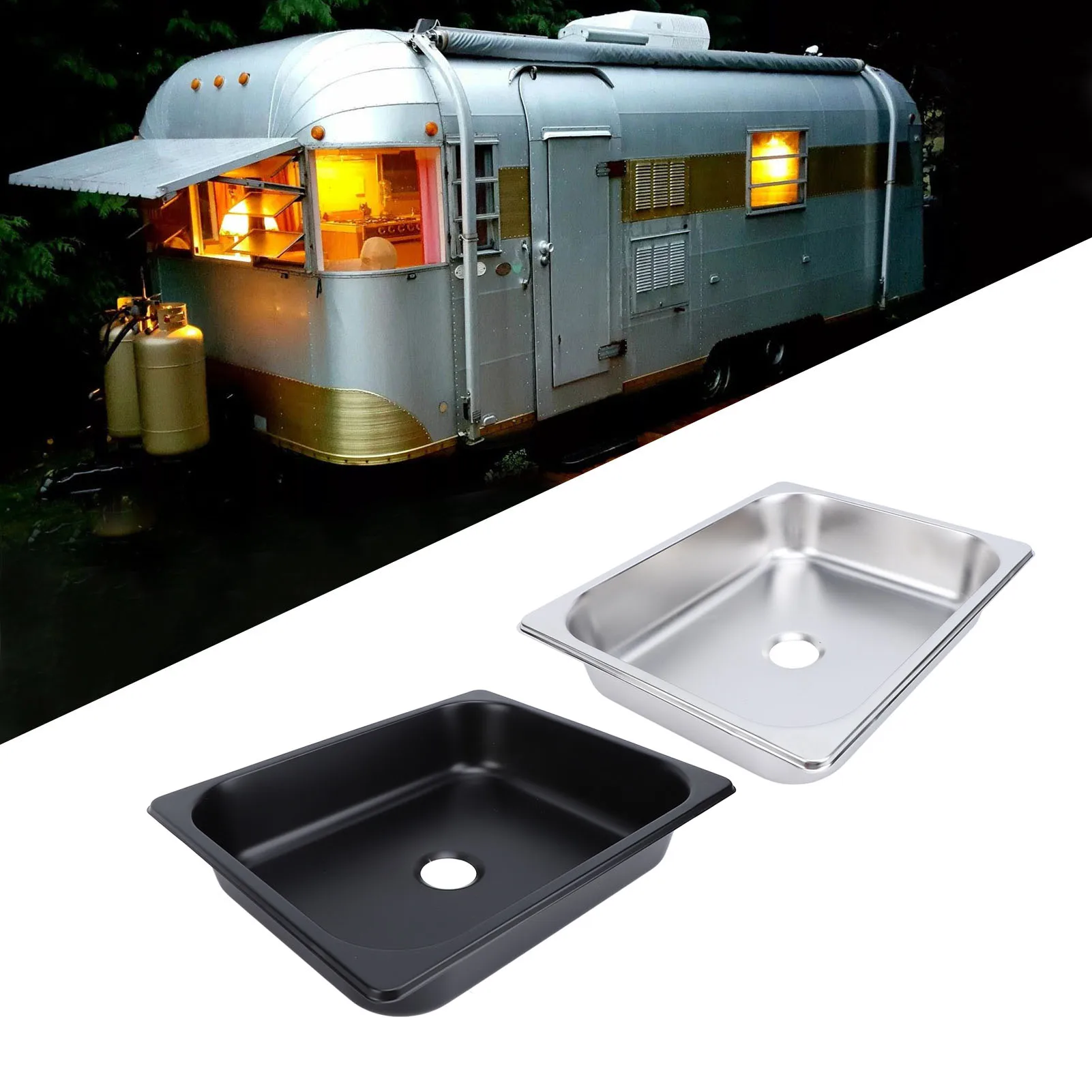 RV Sink 304 Stainless Steel Efficient Drainage Square Kitchen Bathroom Wash Sink with 40mm Outlet for Caravan Motorhome Boat