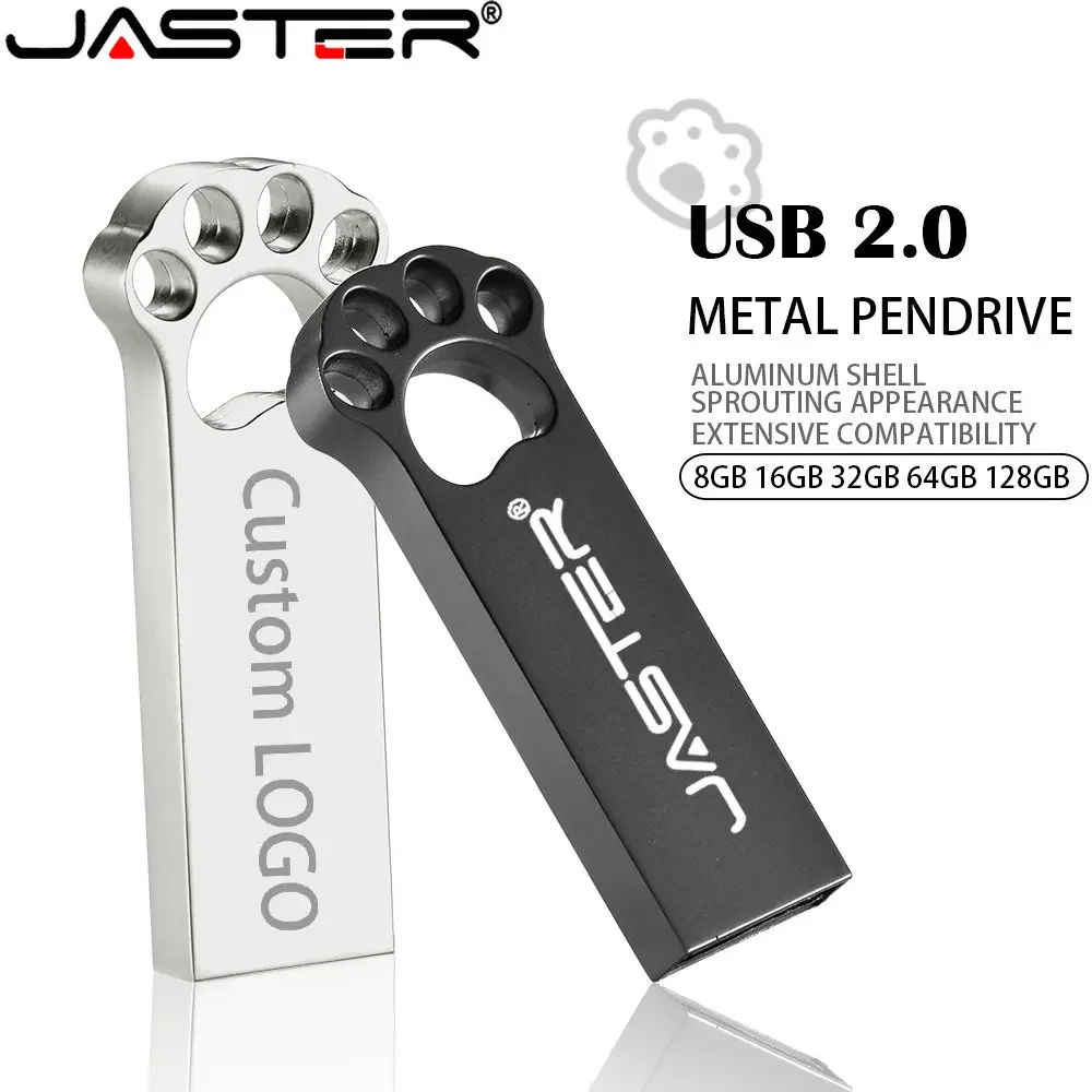 USB 2.0 Flash Drives 64GB Cat Paw Lovely Hollow Out Adapters Memory Stick Creative Gift Metal Waterproof Pen Drive 32GB U Disk