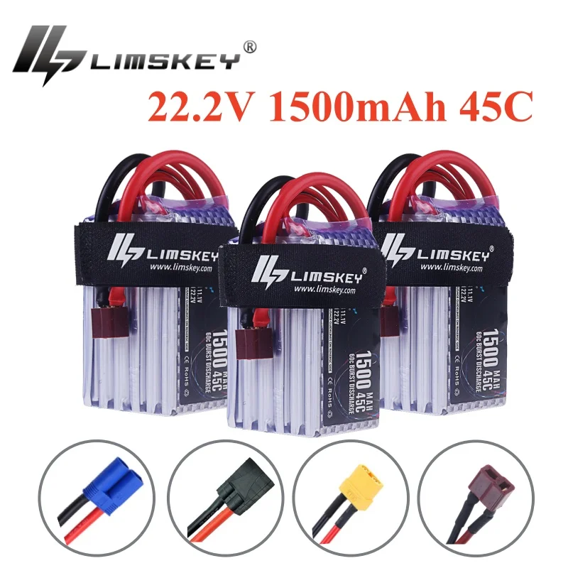 

LILMSKEY 22.2V 1500mAh 45C LiPo Battery 6S For RC Car Drones Quadcopter Helicopter Boat Spare Parts 6S Battery with XT60 Dean T