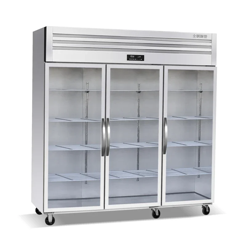 

-2022 Luxury 2 Doors Deep Stainless Steel Kitchen Freezer Commercial Vertical Refrigerator Fruit Display Refrigeration Equipmen