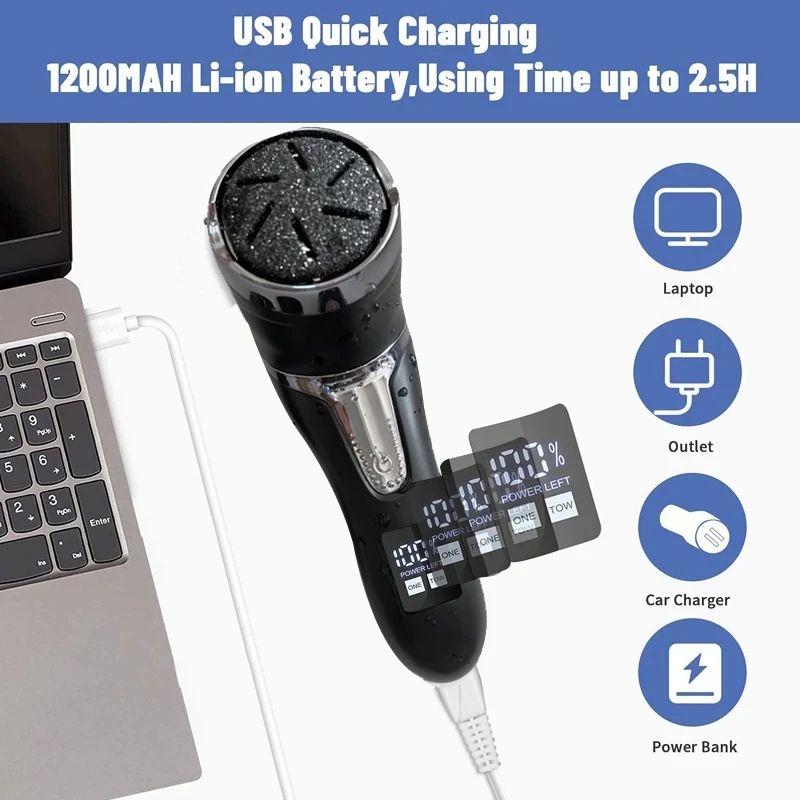 USB Rechargeable Electric Foot File Pedicure Foot Sander IPX7 Waterproof 2 Speeds Eliminate Feet Dead Skin and Calluses Remover