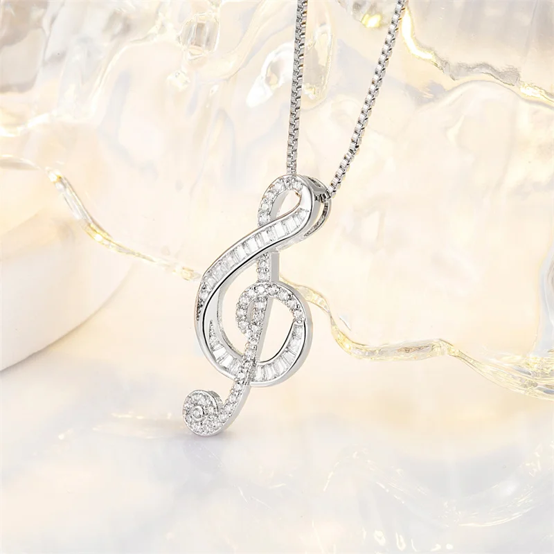 Classic Crystal Music Note Pendant For Girfriend Birthday Gift Trendy Silver 925 Clavicle Chain Necklace For Lady Summer Jewelry