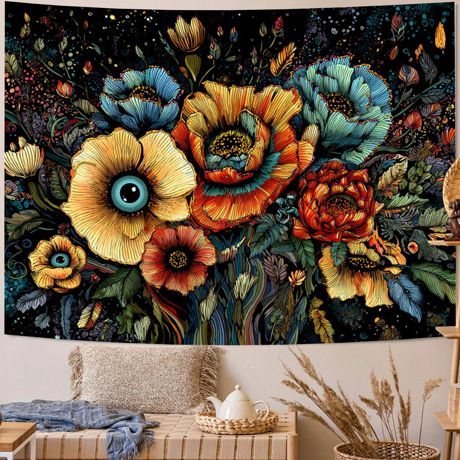 Fantastic flowers in the eye Digital printing polyester wall hanging tapestry decorative Living bedrooms Office background gift