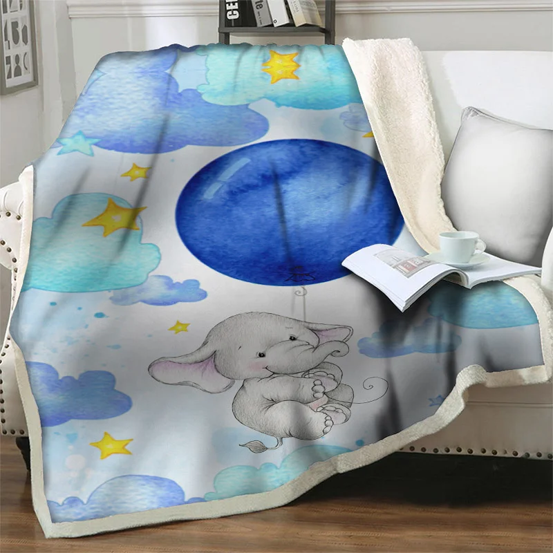 

Cartoon Cute Elephant 3D Sherpa Blanket Plush Throw Blankets Soft Warm Bedspread for Home Bed Sofa Office Picnic Quilt Nap Cover