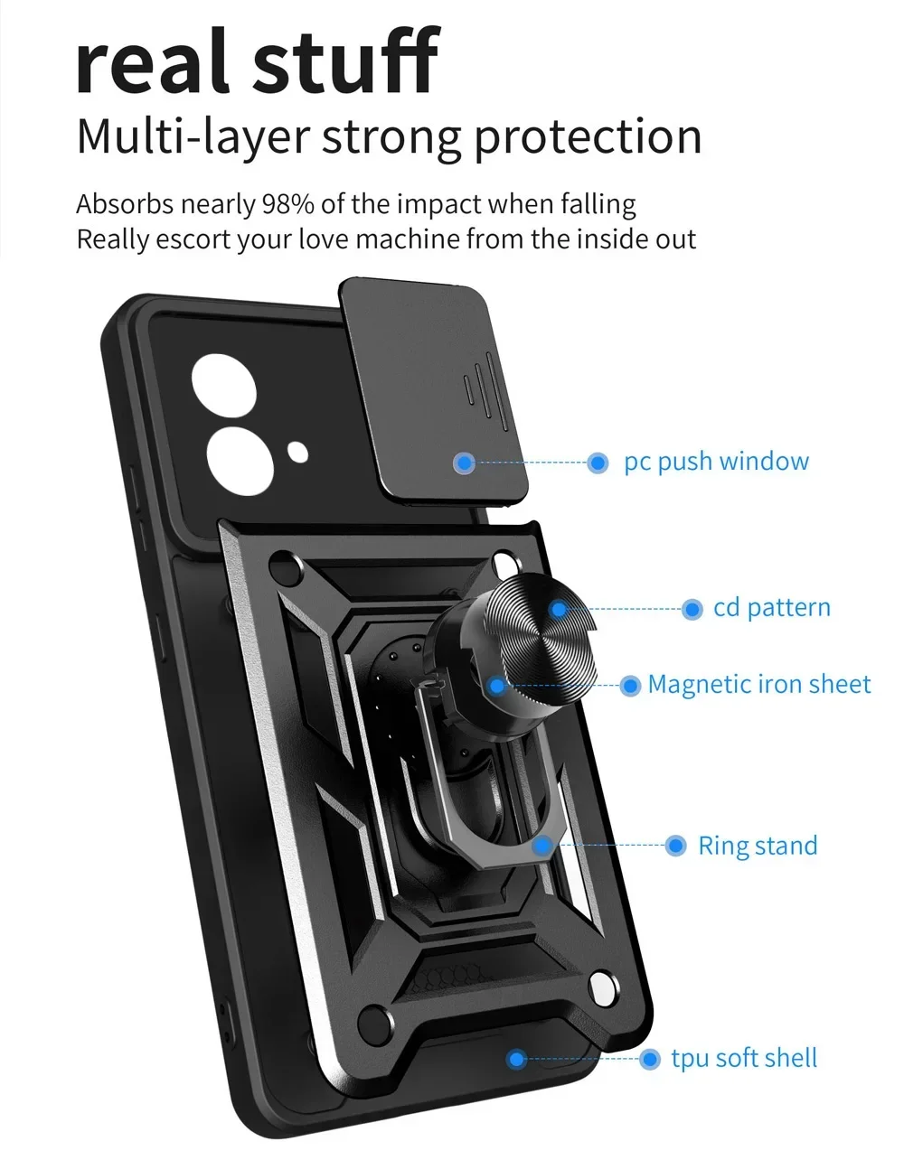 For Motorola Case G84 G54 G200 E13 G73 G53 G71 G23 E22 G62 G32 G22 G52 G60 G30 G72 G51 Magnetic Ring Bracket Stand Protect Cover