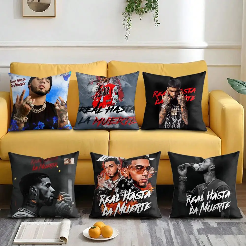 Funda de cojín Anuel AA Las Leyendas Nunca Mueren, funda de almohada suave de felpa corta con impresión a doble cara, decoración del hogar, lavable a máquina