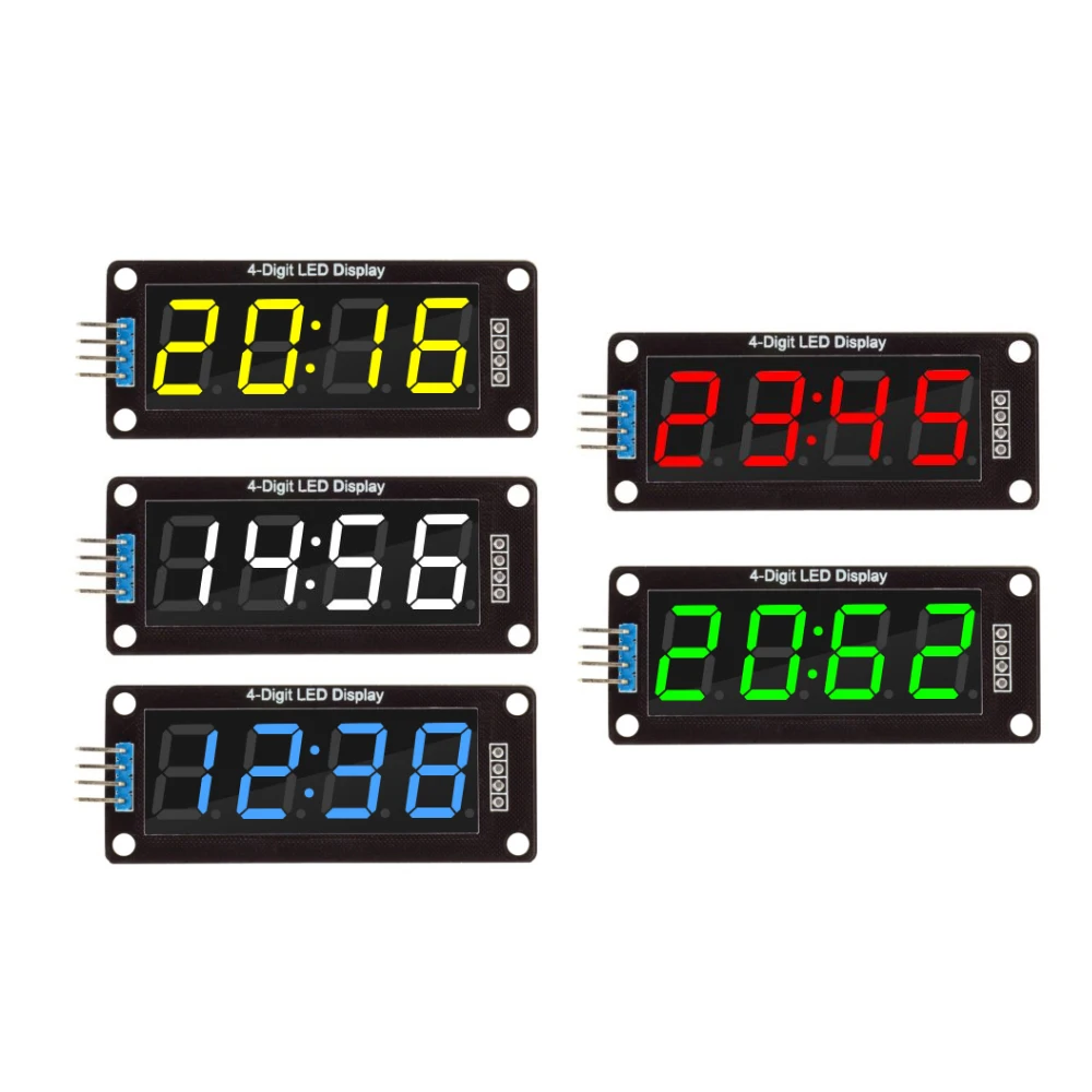 4 Digit 7 Segment TM1637 0.56'' Electronic Digital LED Tube Clock Module DIY Kit LED Digital Clock Driver Board Display 5 Colors