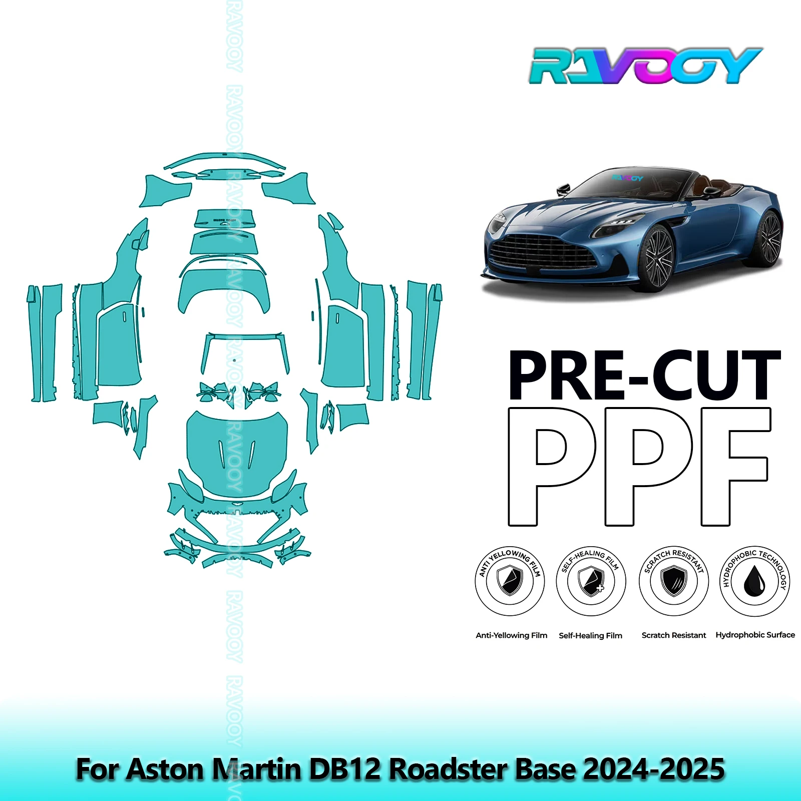 RAVOOY Custom-Fit Precut TPU PPF Full Vehicle Clear Bra Stone Guard EU UK For Aston Martin DB12 Roadster Base 2024-2025