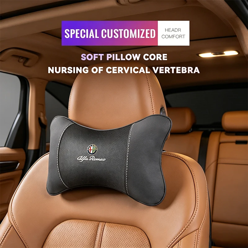 

1Pcs Car Headrest Auto Breathable Seat Neck Pillow Accessories For Alfa Romeo 156 159 147 4C 8C 166 Giulia Giulietta Mito