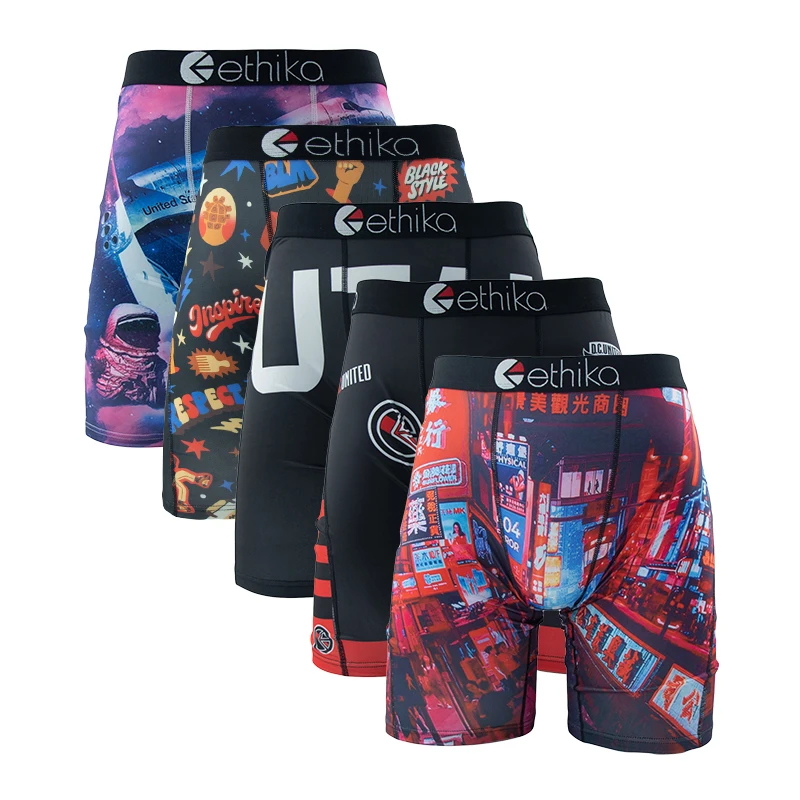 ETHIKA Men Underwear Breathable Mesh Crotch Man Swimming Underpants 5Pcs Plus Size L-3XL Mens Panties Set Sexy Men's Boxershorts