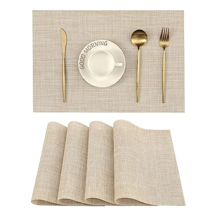 Placemats - Heat-Resistant, Non-Slip Table Mats, Washable Woven Vinyl for Indoor and Outdoor Dining