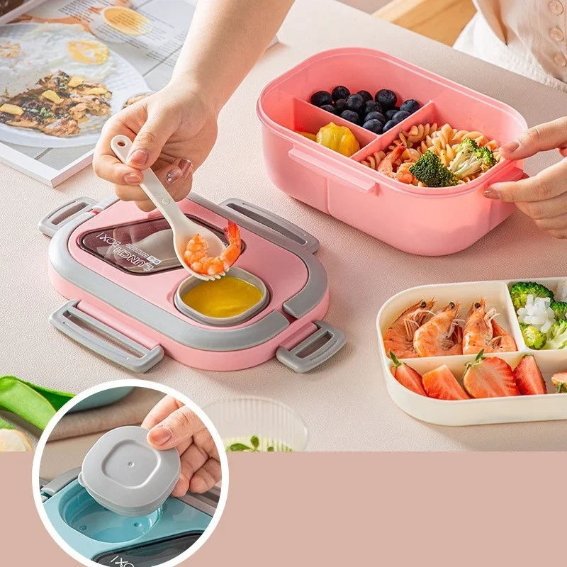 Fiambrera de 1200ml para horno microondas, caja Bento de doble capa con cuchara, portátil, Picnic, escuela, oficina, gimnasio, contenedor de comida, vajilla