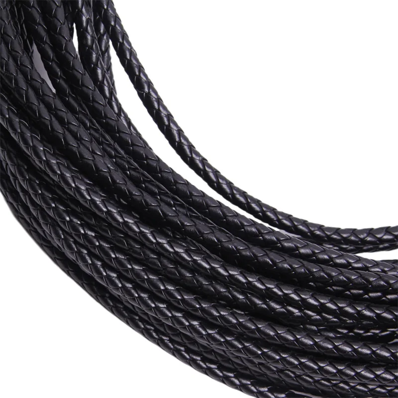 5m Black Braided Leather Cord Genuine Strap Folded Bolo Tie Rope Lace for DIY Necklaces Bracelets Pendents Jewelry Crafts Making