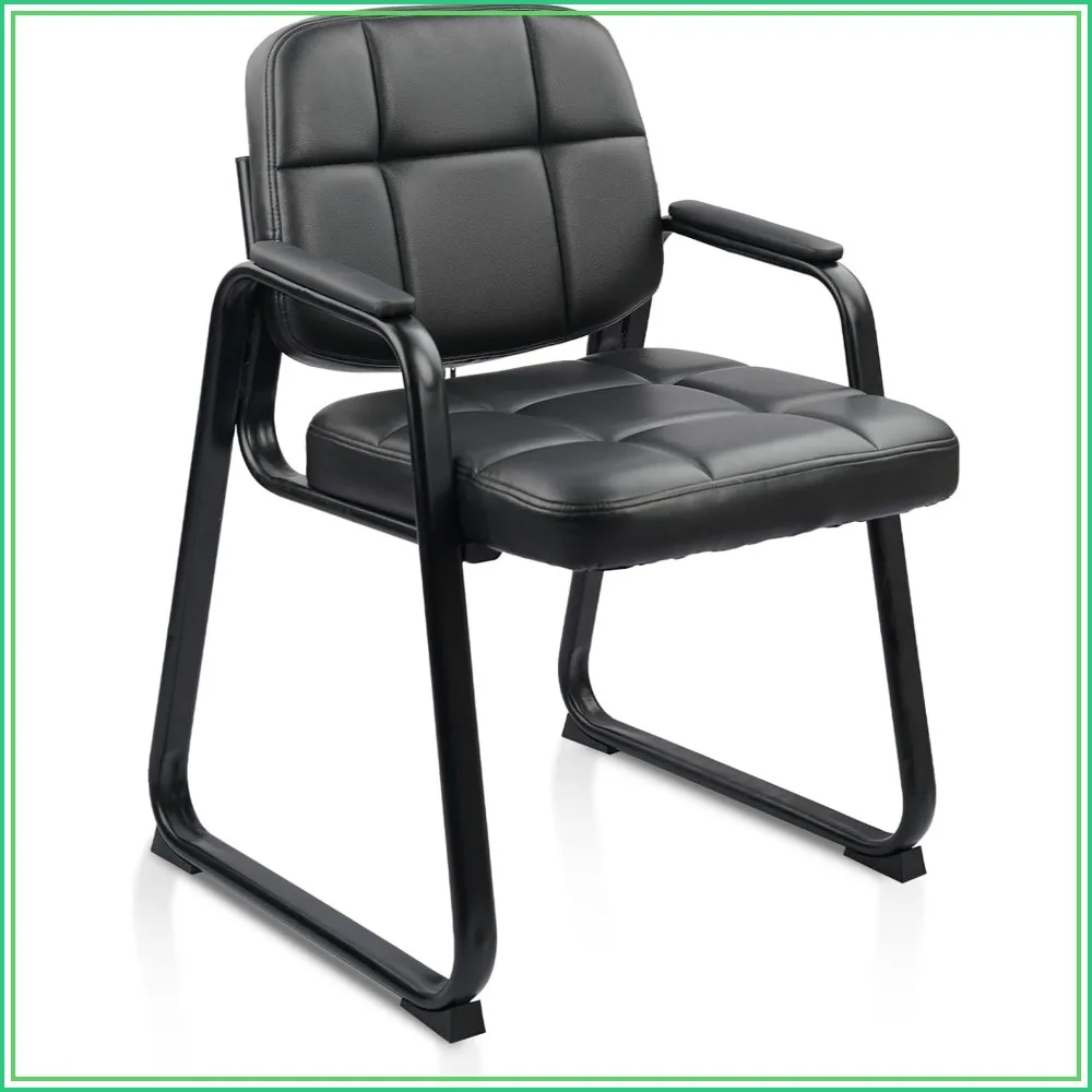 Bonded Leather Guest Chair Padded Armrest Waiting Room Office Reception Conference