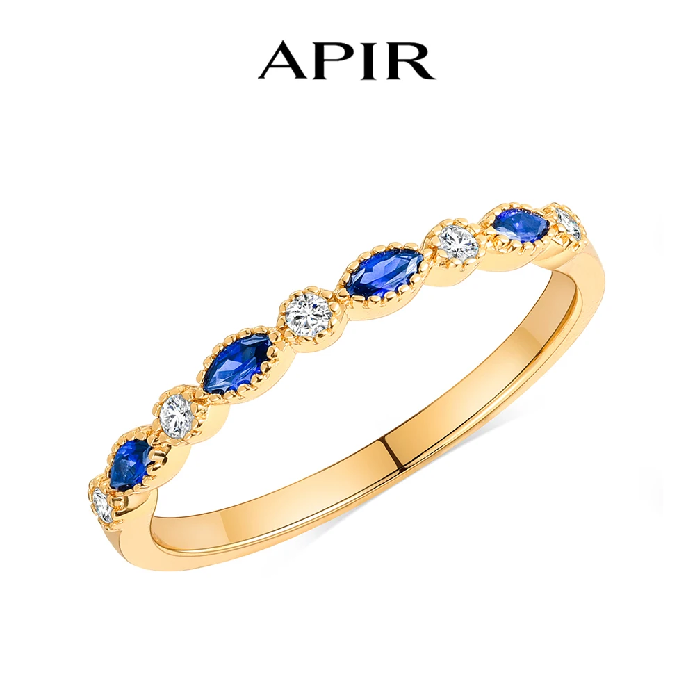 

Кольцо APIR из позолоченного 14-каратным золотом муассанита для женщин, из стерлингового серебра 925 пробы, с выращенным в лаборатории сапфиром, многослойное, для свадьбы, подарок, ювелирное украшение