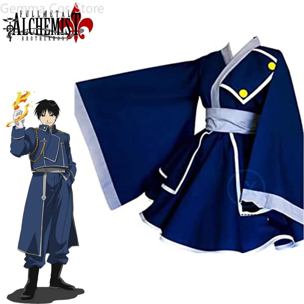 

Anime Fullmetal Alchemist Roy Mustang Blue Women lolita Dress Kimono Cosplay Costume Cutome-Made Halloween Clothing Cos