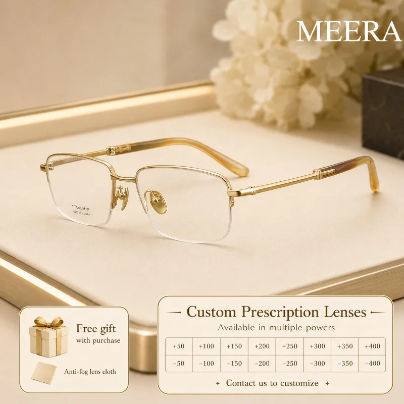MEERA High-End Designer Eyewear Luxury Lightweight Titanium Optical Frames Semi-Rimless Anti Glare Photochromic Lens Eyeglasses
