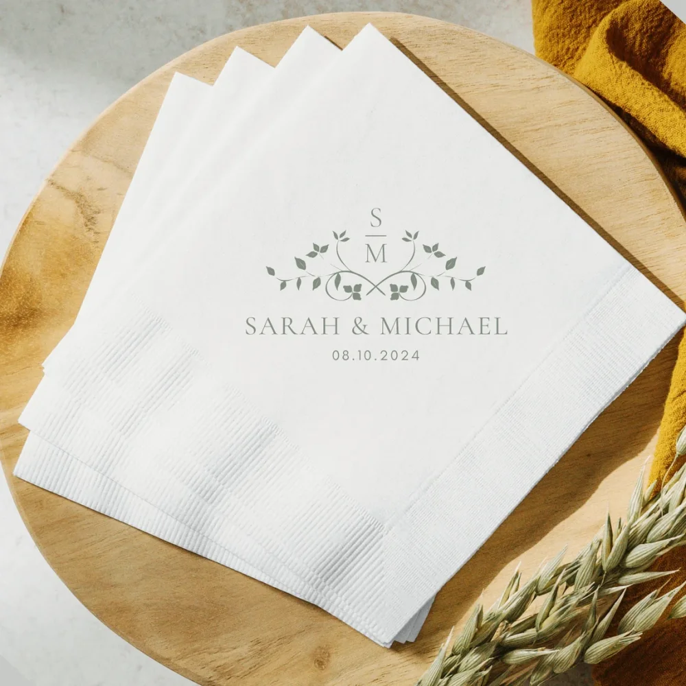 50  Wedding Napkins Custom Printed Dinner Napkins Personalized Name Napkins Rehearsal Dinner Wedding Reception Engagement Party