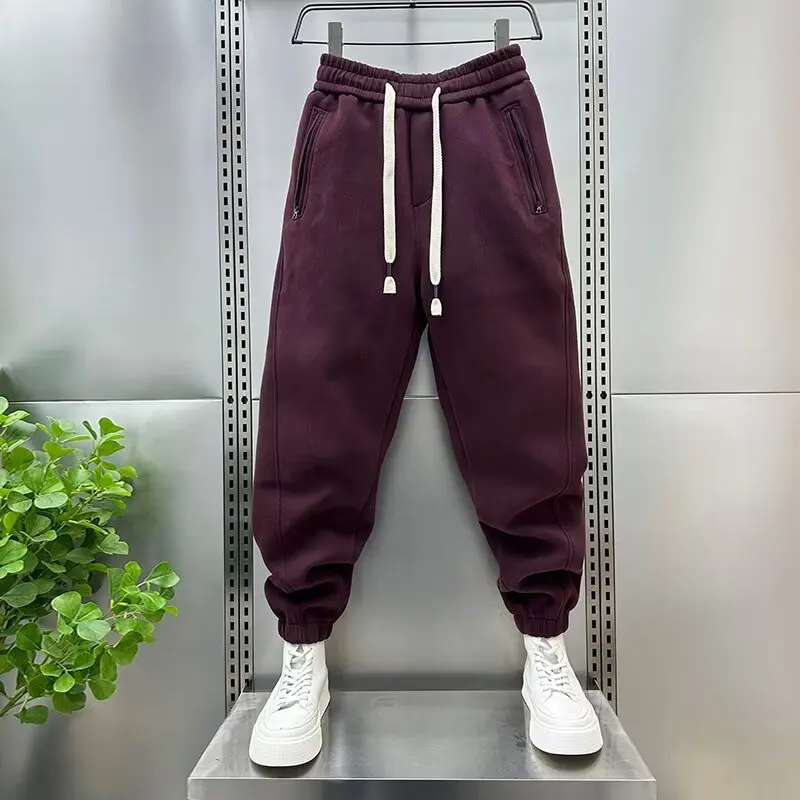 Autumn Men\'s Sports Sweatpants With Pocket Zippers Shorts Versatile Solid Color Casual Pants Men\'s Loose Drawstring Harem Pants