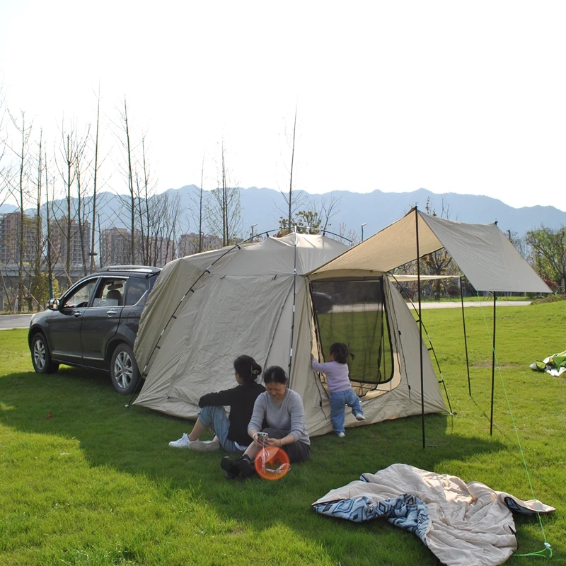 Imagem -04 - Anti-mosquito Extensão Outdoor Camping Family Pérgola Integrado com Toldo Upgrade 34 Pessoa Tenda Traseira do Carro Tenda Auto-condução