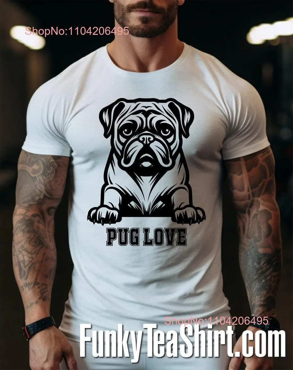 Pug Love Mops Bulldog Dog Fan T Shirt Woof Paw Retro Vintage Animal Pet Owner Portrait Vector long or short sleeves