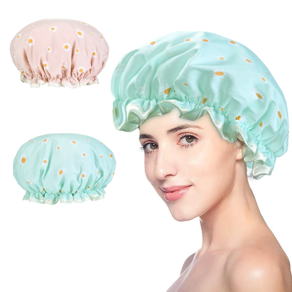 Gorro de ducha para mujer, gorro de ducha con estampado de doble espesor, impermeable, para cocina de adultos, cubierta antihumo y antiaceite