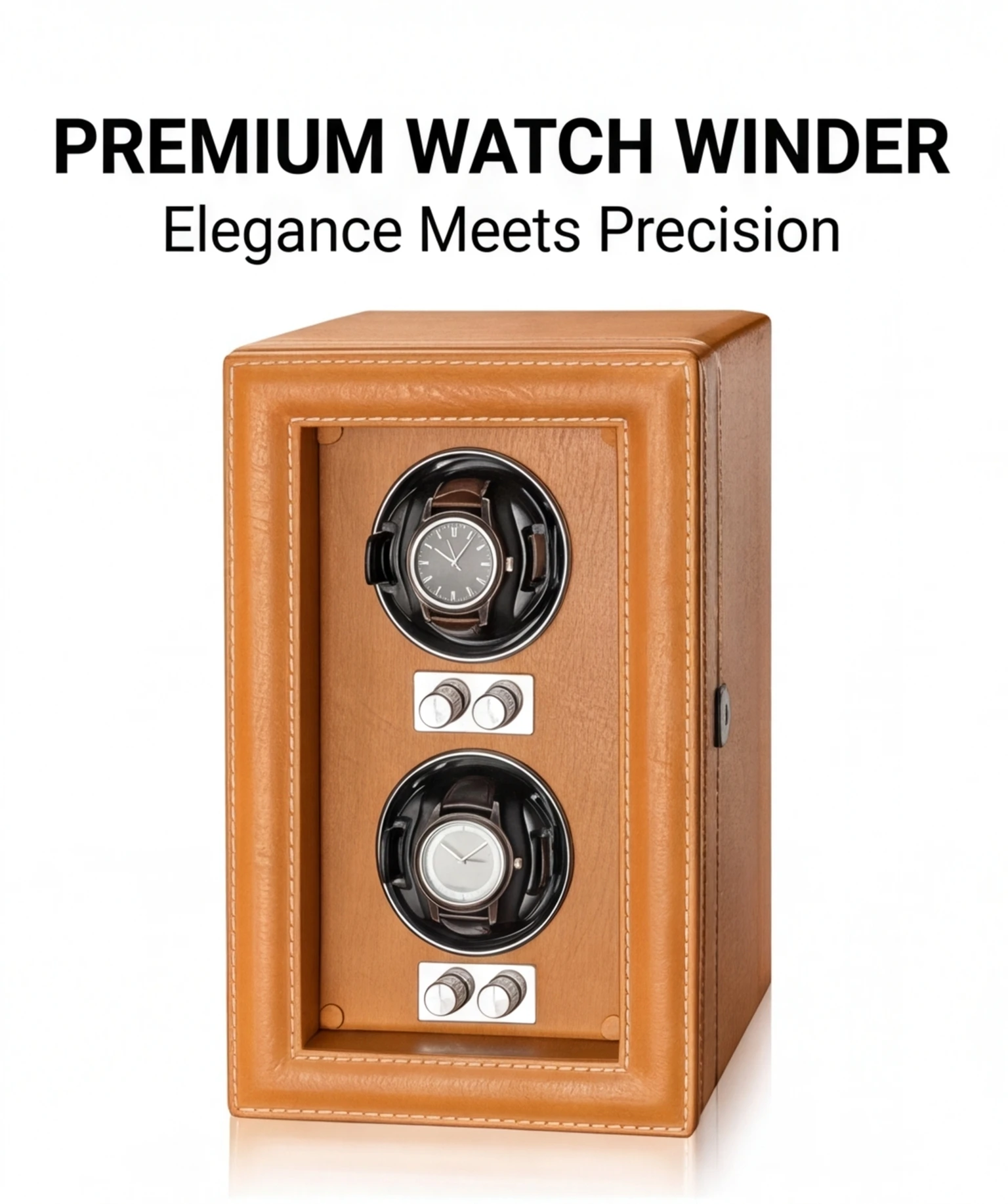 Lorvo 2 Slots Leather Watch Winder with Key Lock Silent Dual Motors Anti-Magnetic Automatic Mechanical Watch Box