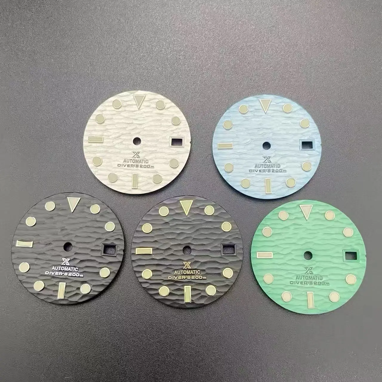 NH35 dial 28.5mm dial green luminous markers water ripple pattern single date S dial for Seiko mod