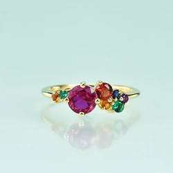 Gem's Beauty 14K Gold Filled Round Cut Lab Ruby Prong Set Wedding Bands 925 Sterling Silver Rings Luxury Fine Jewelry for Woman