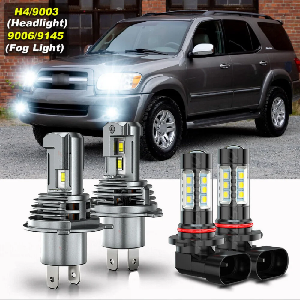 XWQHJW Car lights For Toyota Sequoia 2001-2007 -4X Combo 6000K LED Headlight Bulb + Fog Light Kit Car accsesories