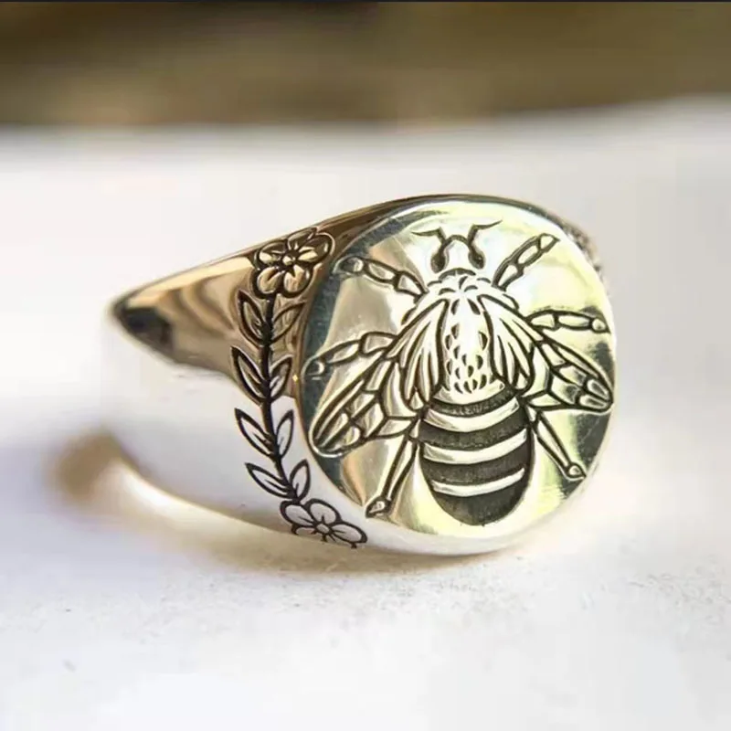 

Trendy Creative Cute Bee Open Ring For Women Men Unique Round Silver Color Adjustable Rings Party Gothic Wholesale Jewelry