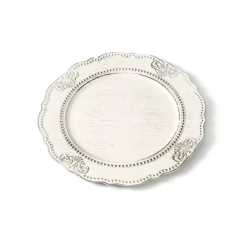 Eco Friendly Retro Plastic Charging Tray Hand Painted American Style Elegant Blue Wedding Decoration Wholesale Factory Direct