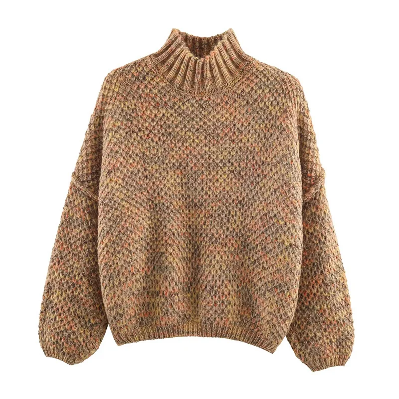 المرأة أفضل 2025 شتاء نمط جديد بلون طويلة الأكمام نصف عالية الرقبة كابل متماسكة فضفاض البلوز موضة عادية متعددة الاستخدامات #2